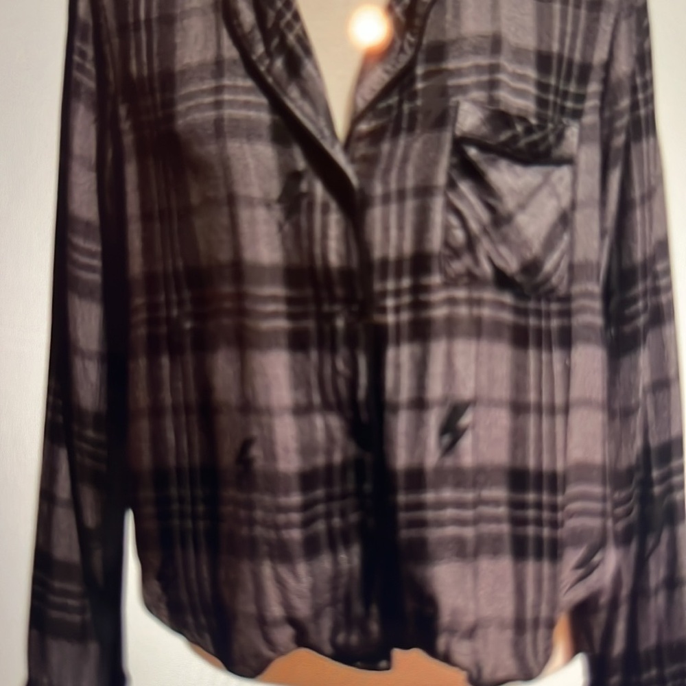 Rails Kellen Charcoal Jet Lightning cropped flannel lounge shirt - Picture 2 of 14